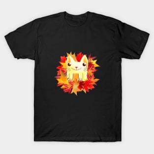 Cat and autumn leaves! T-Shirt